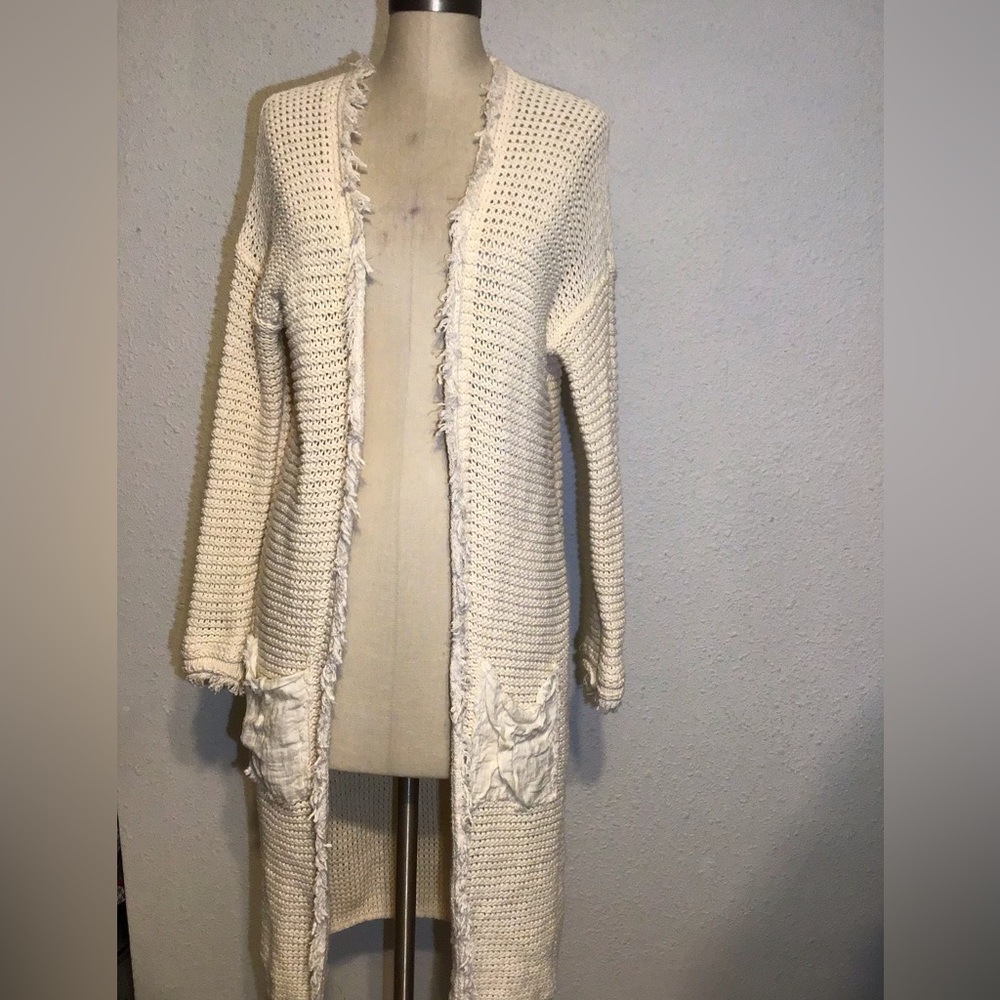 Free people long open knitted sweater cardigan size small